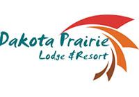 Logo for Dakota Prairie Lodge & Resort featuring stylized, curved red and orange lines resembling prairie grass, with the lodge name in teal and blue-green text—perfect for those seeking luxury hunting tours at premier United States hunting destinations. | Belize River Lodge Guided Fishing Trips | Wildside Adventures Travel