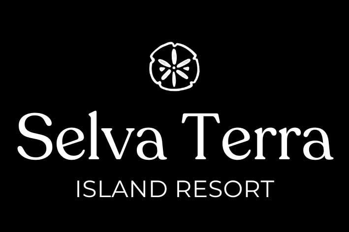 White logo on a black background featuring a sand dollar icon above the words Selva Terra in large font and Island Resort below in smaller capital letters. | Belize River Lodge Guided Fishing Trips | Wildside Adventures Travel